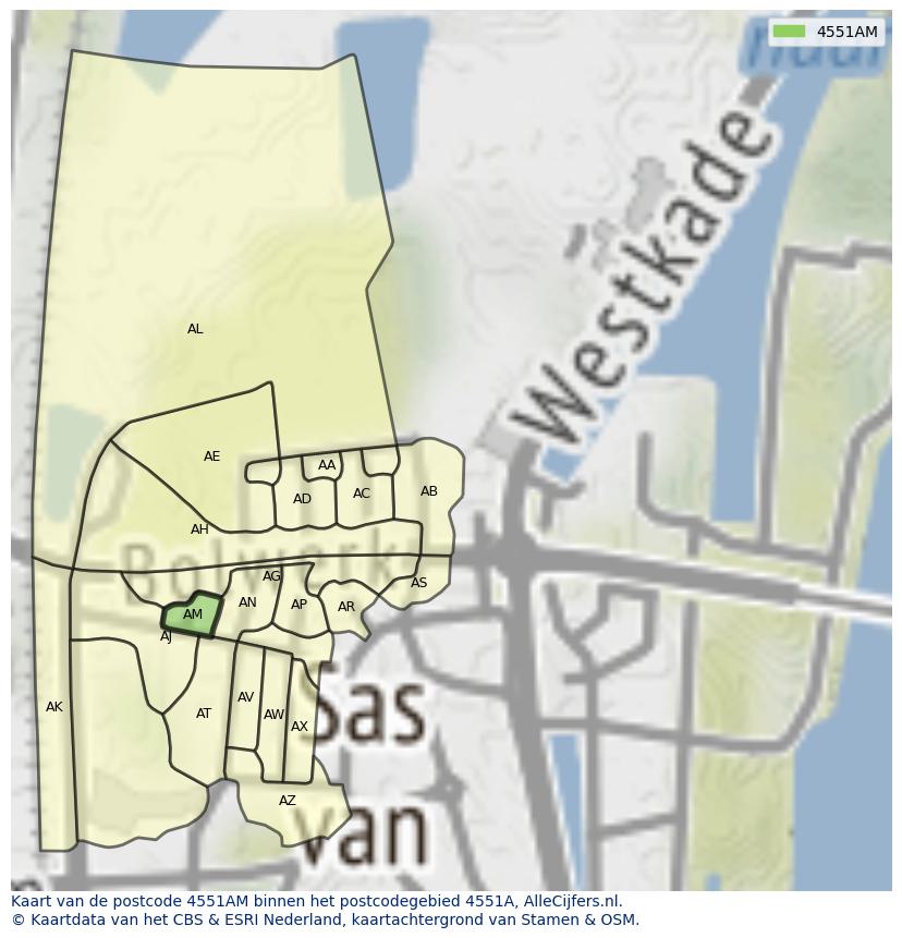 Afbeelding van het postcodegebied 4551 AM op de kaart.