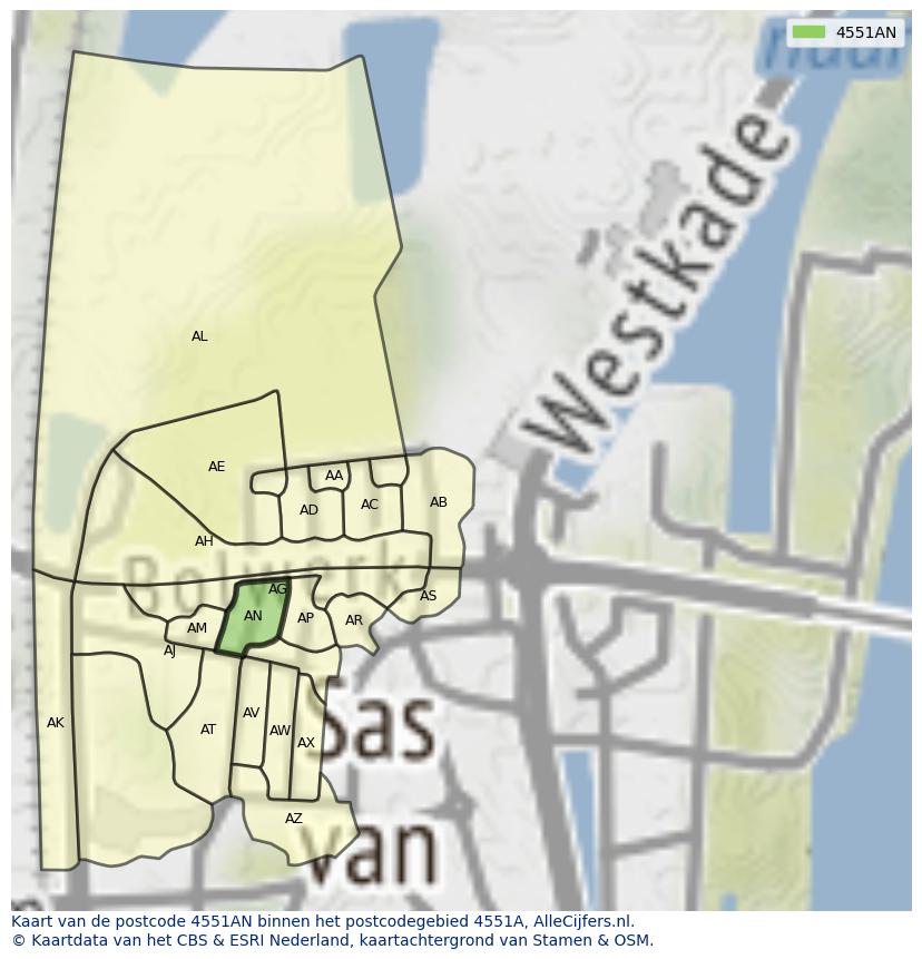 Afbeelding van het postcodegebied 4551 AN op de kaart.