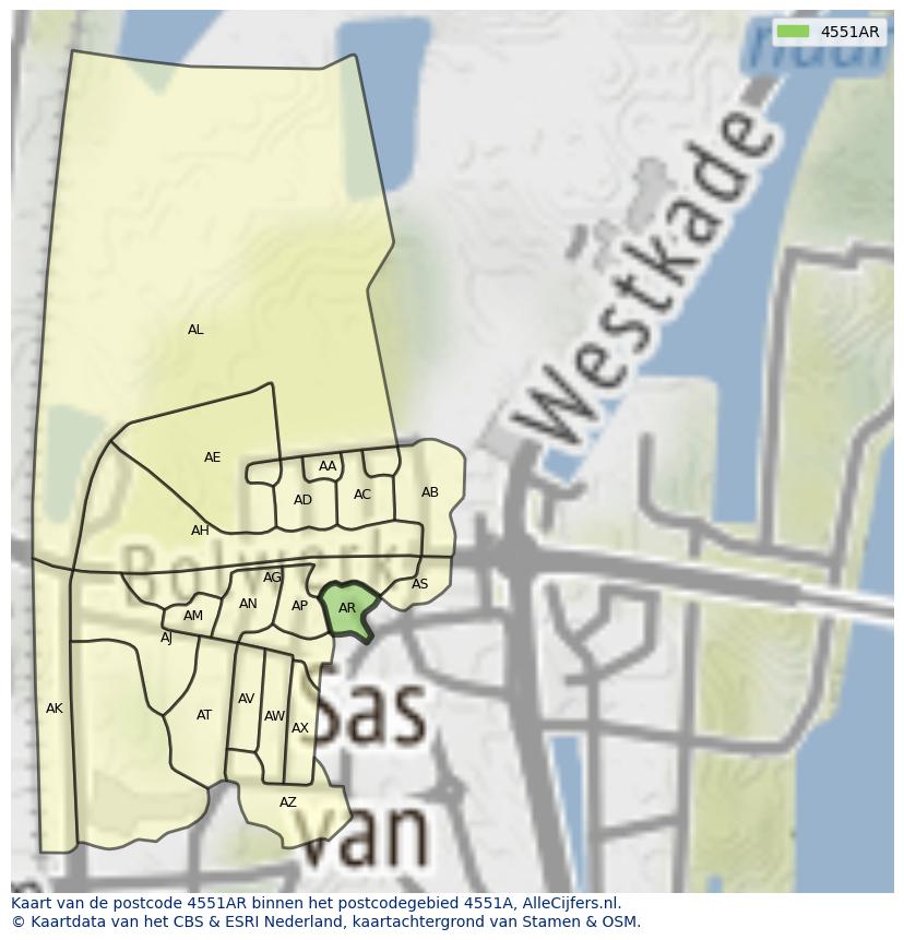 Afbeelding van het postcodegebied 4551 AR op de kaart.