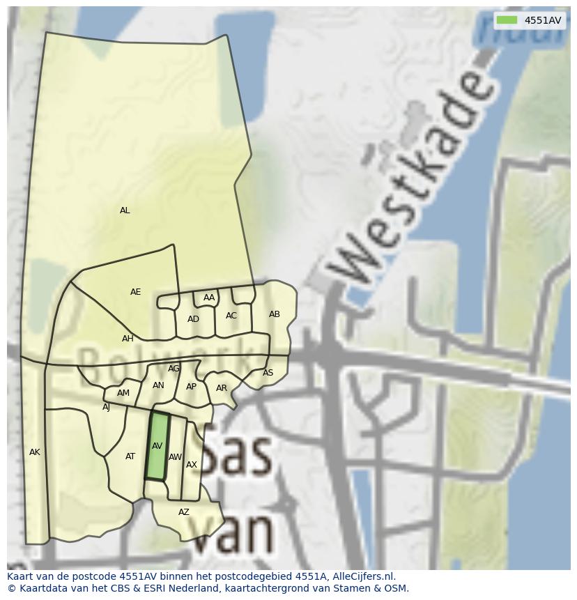 Afbeelding van het postcodegebied 4551 AV op de kaart.