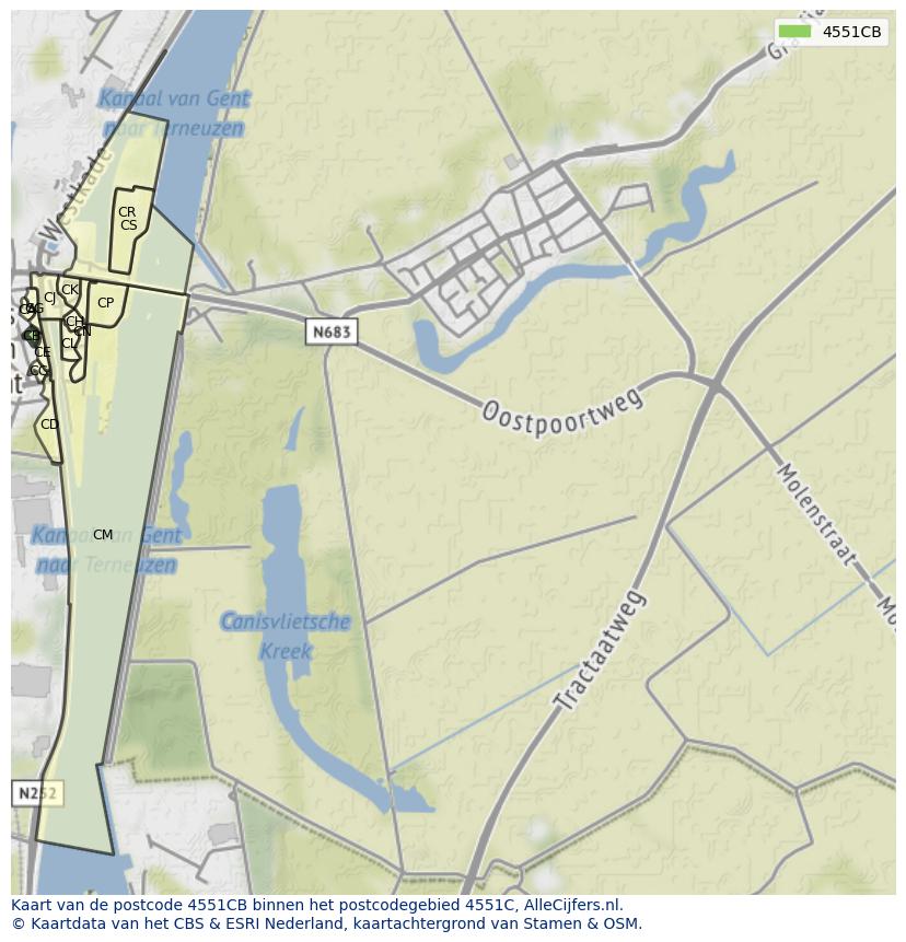 Afbeelding van het postcodegebied 4551 CB op de kaart.
