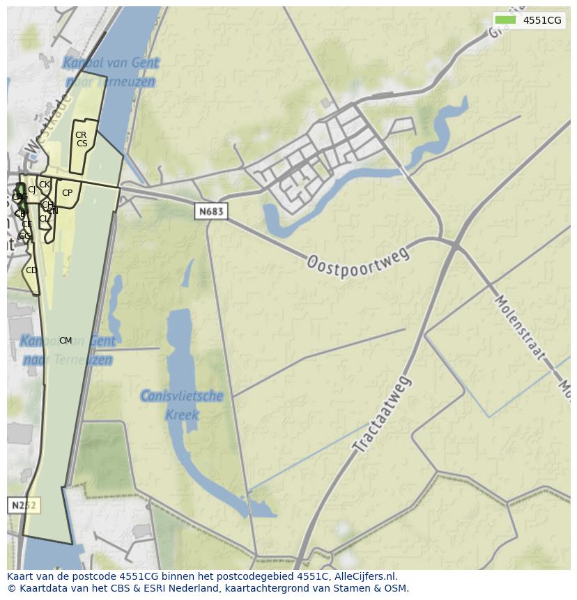 Afbeelding van het postcodegebied 4551 CG op de kaart.