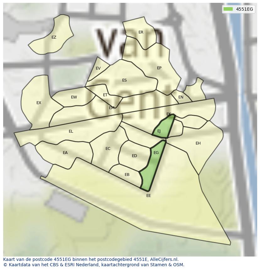 Afbeelding van het postcodegebied 4551 EG op de kaart.