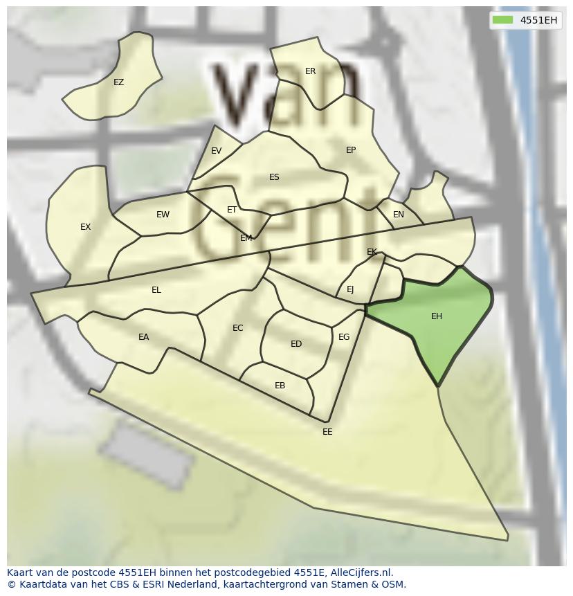 Afbeelding van het postcodegebied 4551 EH op de kaart.