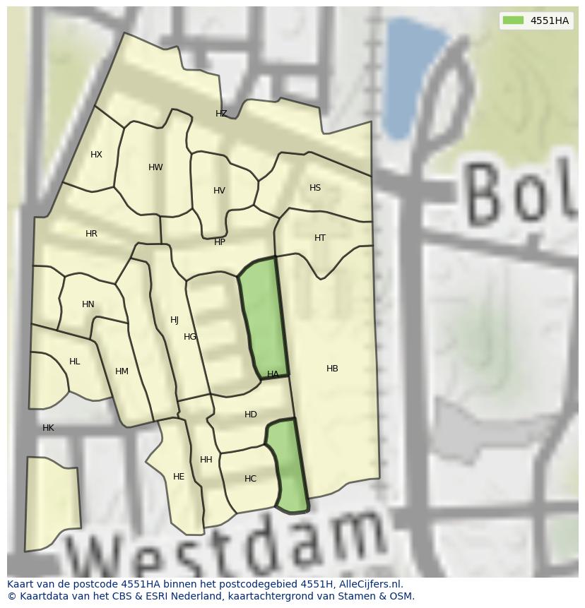 Afbeelding van het postcodegebied 4551 HA op de kaart.