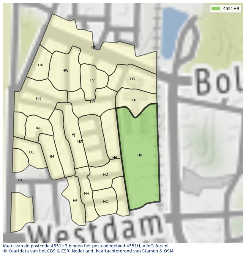 Afbeelding van het postcodegebied 4551 HB op de kaart.