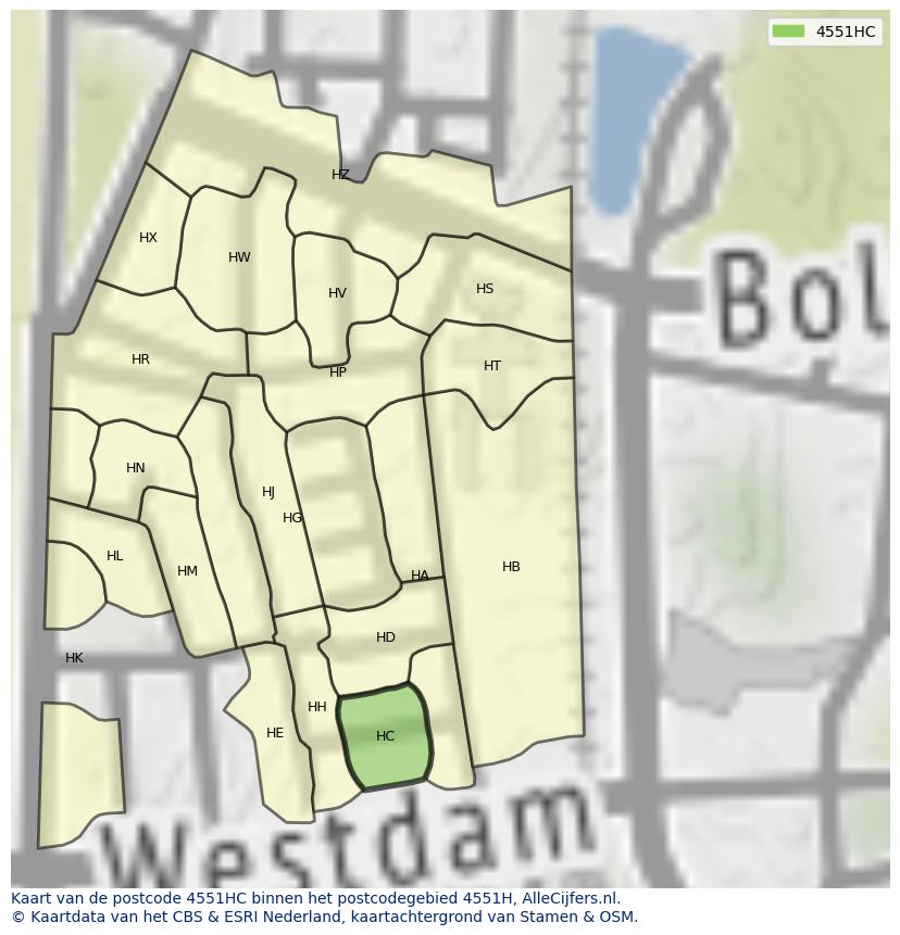 Afbeelding van het postcodegebied 4551 HC op de kaart.