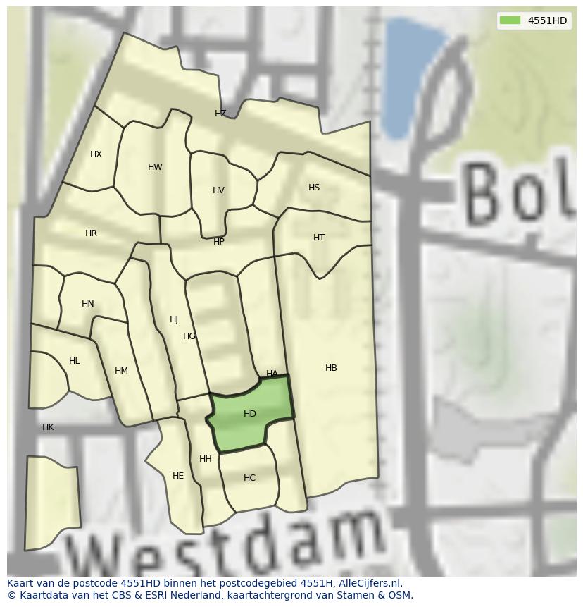 Afbeelding van het postcodegebied 4551 HD op de kaart.