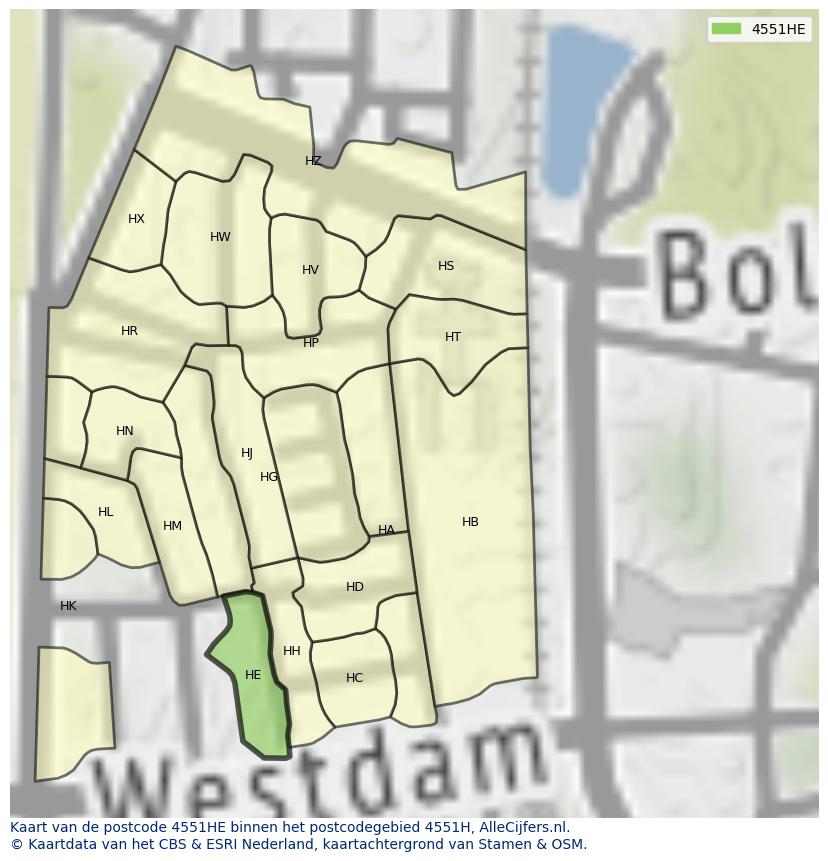 Afbeelding van het postcodegebied 4551 HE op de kaart.
