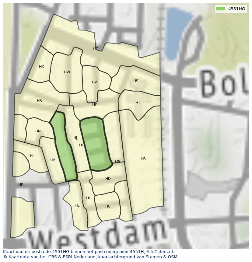 Afbeelding van het postcodegebied 4551 HG op de kaart.