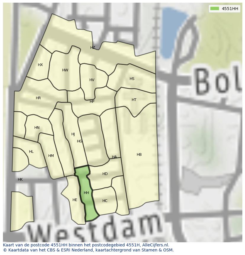 Afbeelding van het postcodegebied 4551 HH op de kaart.