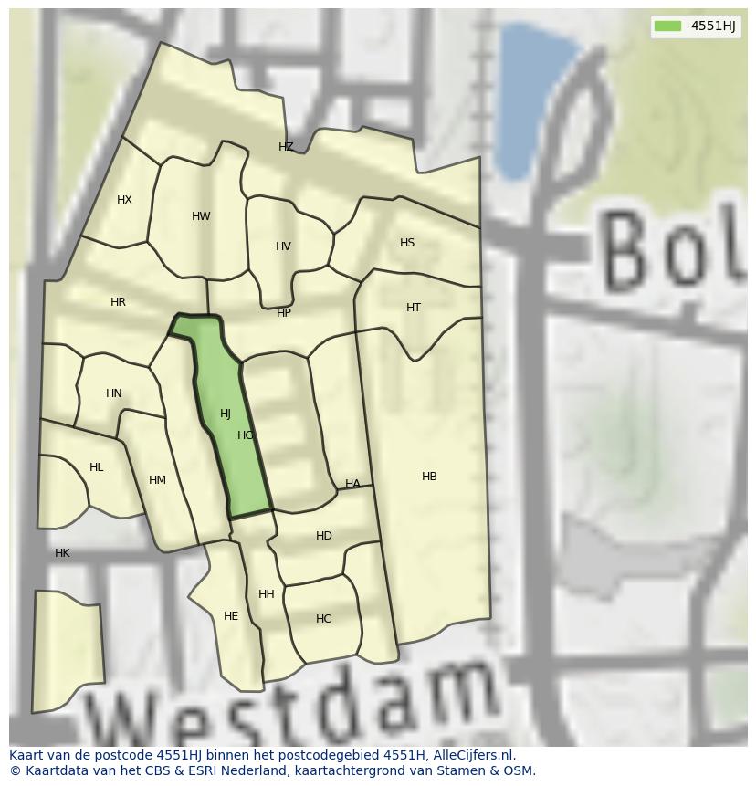 Afbeelding van het postcodegebied 4551 HJ op de kaart.