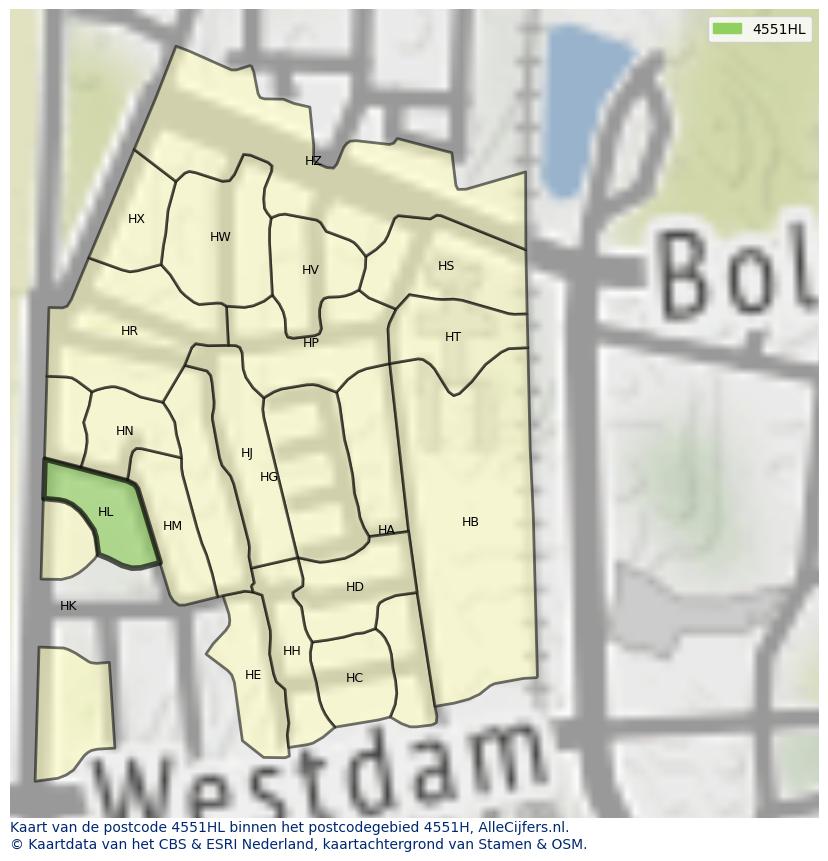 Afbeelding van het postcodegebied 4551 HL op de kaart.