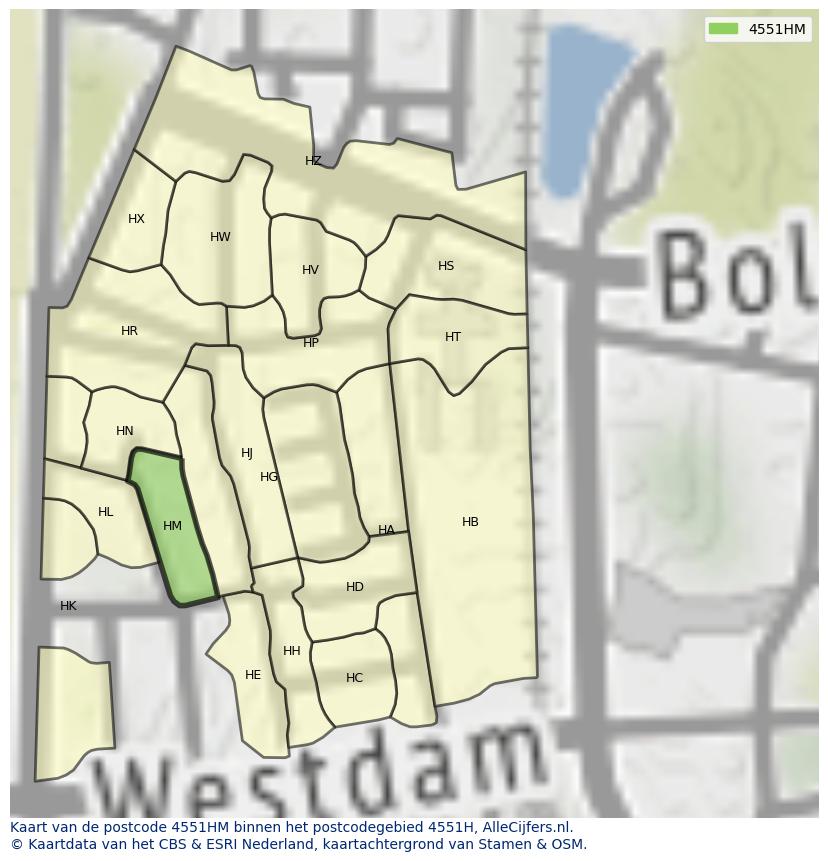 Afbeelding van het postcodegebied 4551 HM op de kaart.