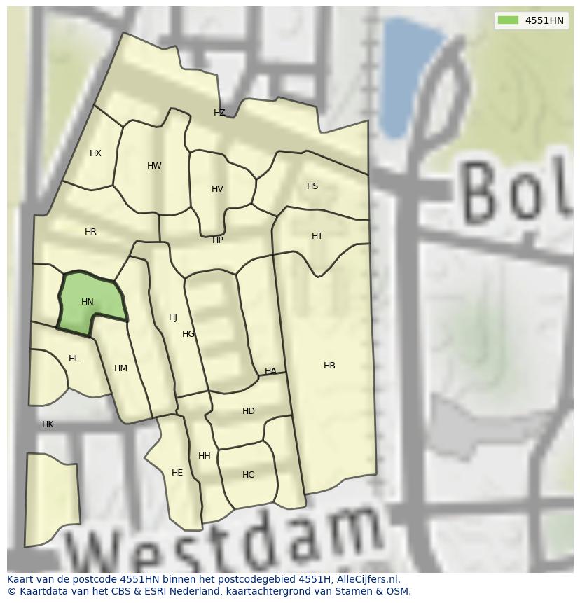Afbeelding van het postcodegebied 4551 HN op de kaart.