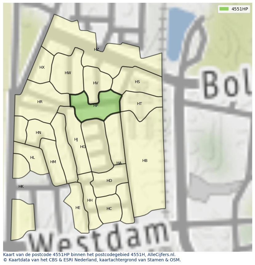 Afbeelding van het postcodegebied 4551 HP op de kaart.