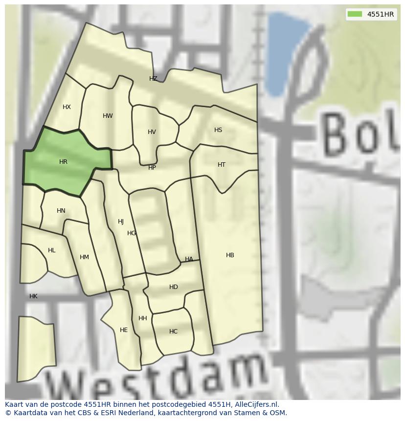 Afbeelding van het postcodegebied 4551 HR op de kaart.