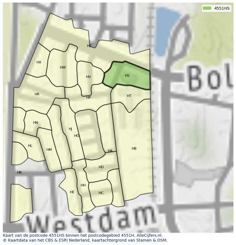 Afbeelding van het postcodegebied 4551 HS op de kaart.