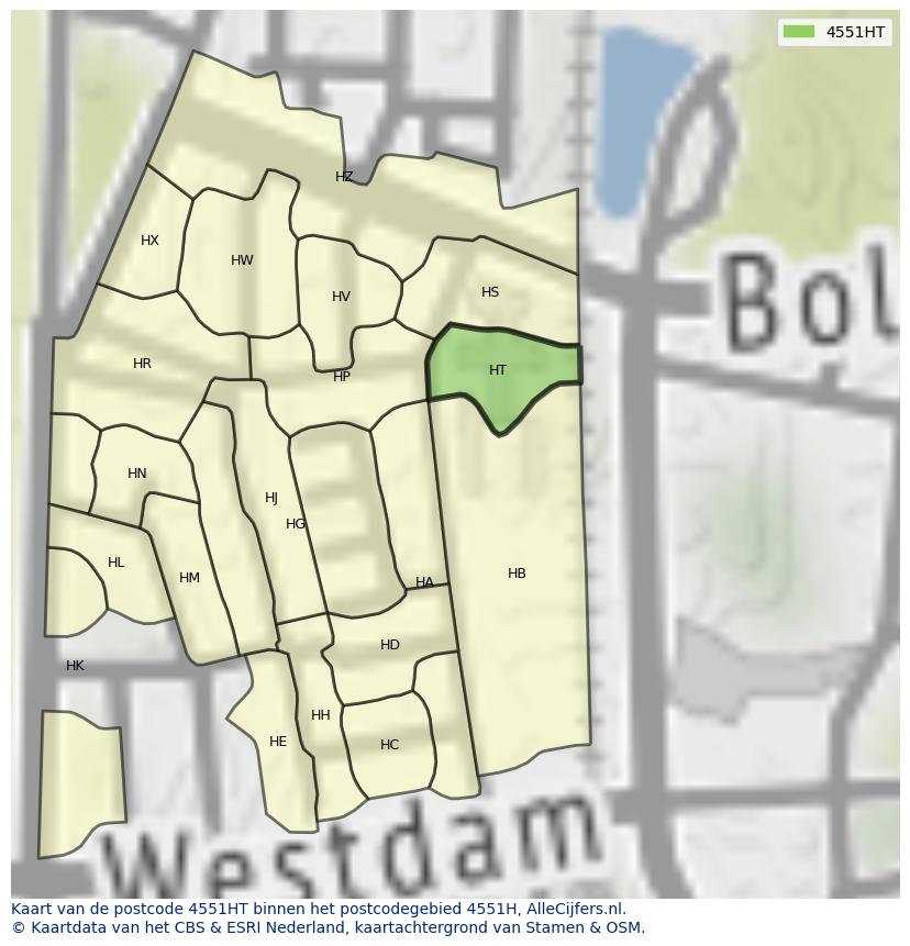 Afbeelding van het postcodegebied 4551 HT op de kaart.