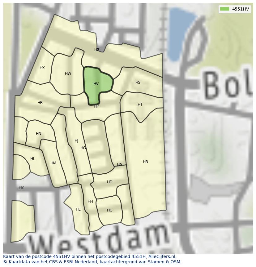 Afbeelding van het postcodegebied 4551 HV op de kaart.