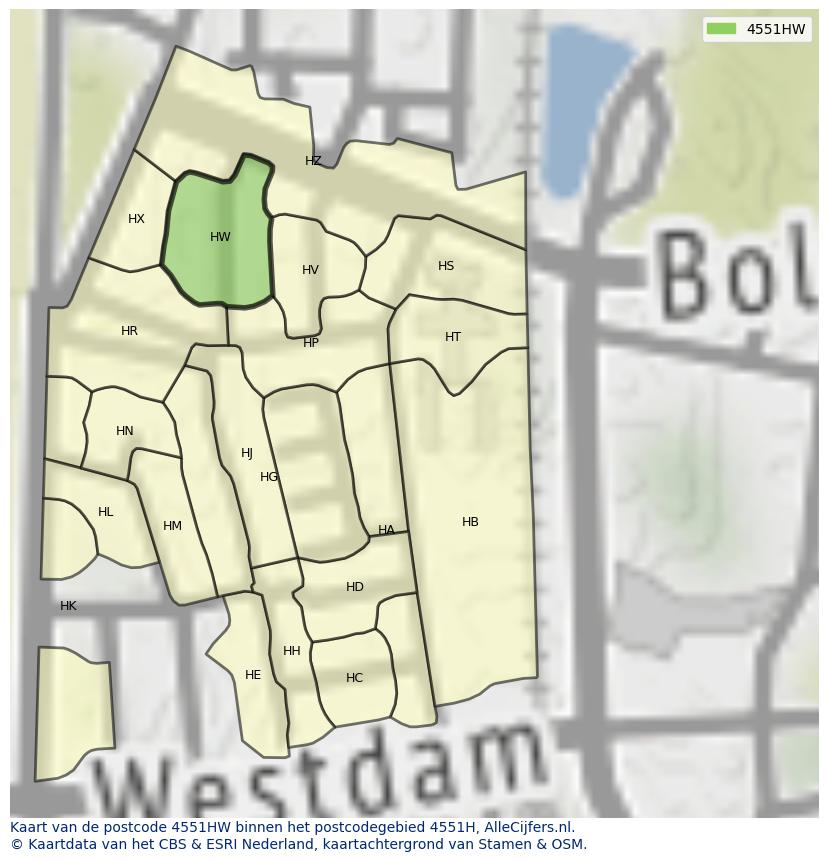 Afbeelding van het postcodegebied 4551 HW op de kaart.