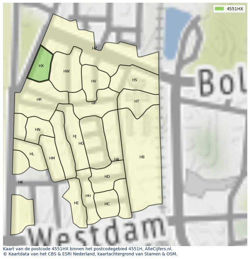 Afbeelding van het postcodegebied 4551 HX op de kaart.