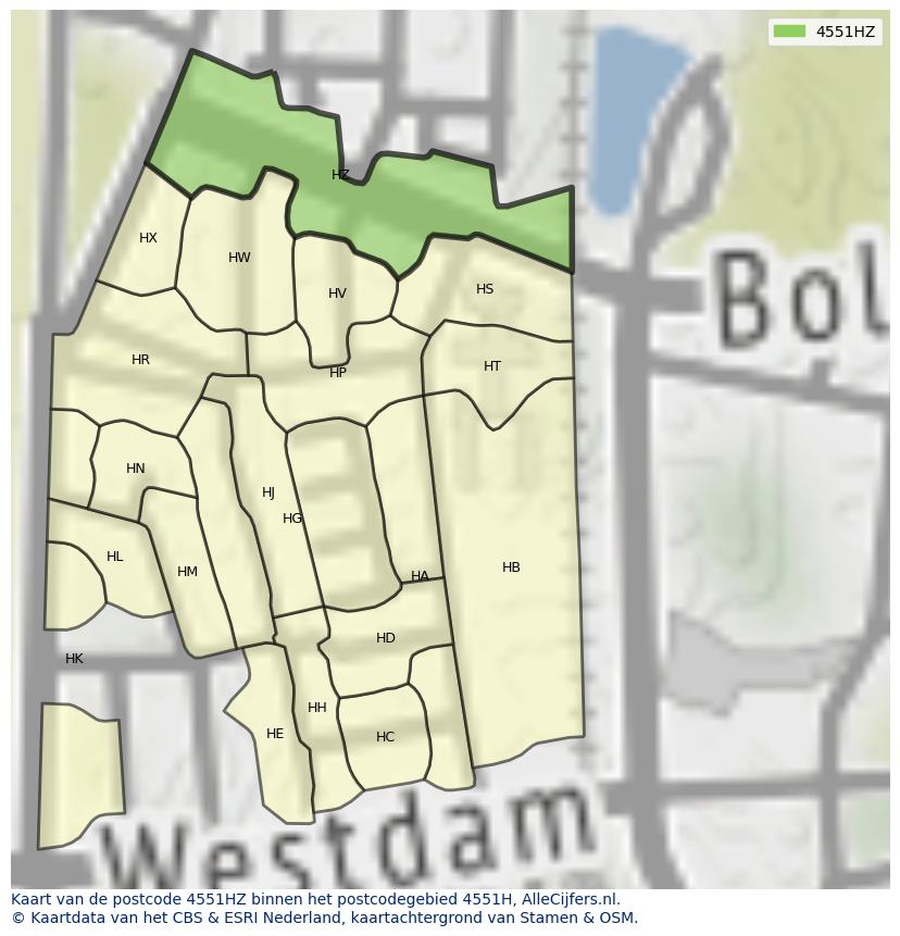 Afbeelding van het postcodegebied 4551 HZ op de kaart.