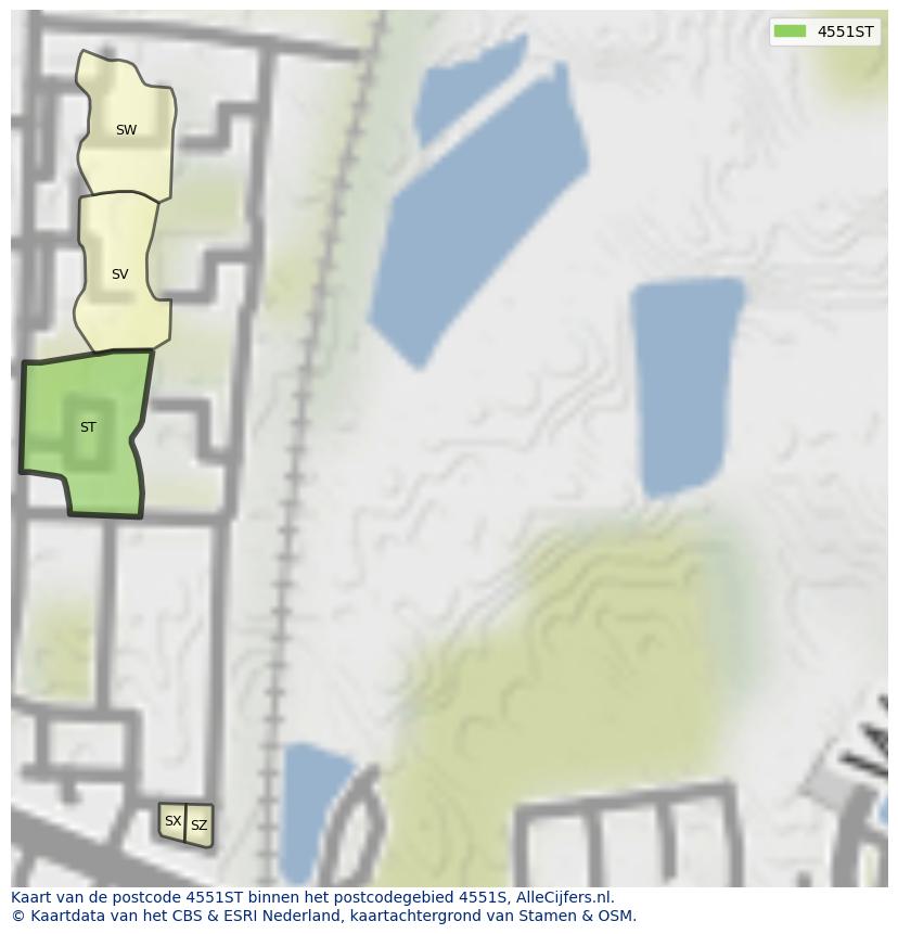 Afbeelding van het postcodegebied 4551 ST op de kaart.