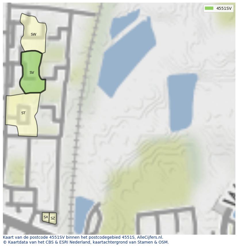 Afbeelding van het postcodegebied 4551 SV op de kaart.