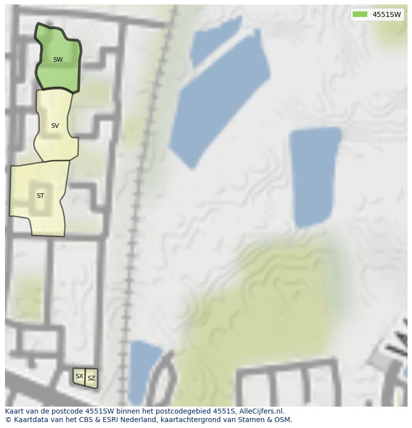 Afbeelding van het postcodegebied 4551 SW op de kaart.