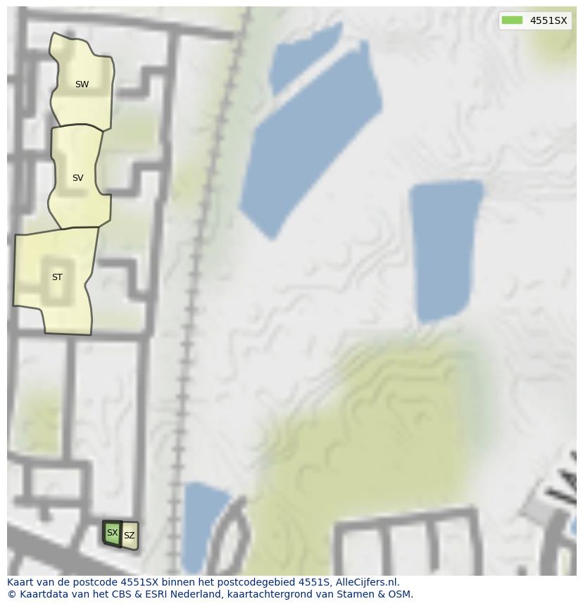 Afbeelding van het postcodegebied 4551 SX op de kaart.