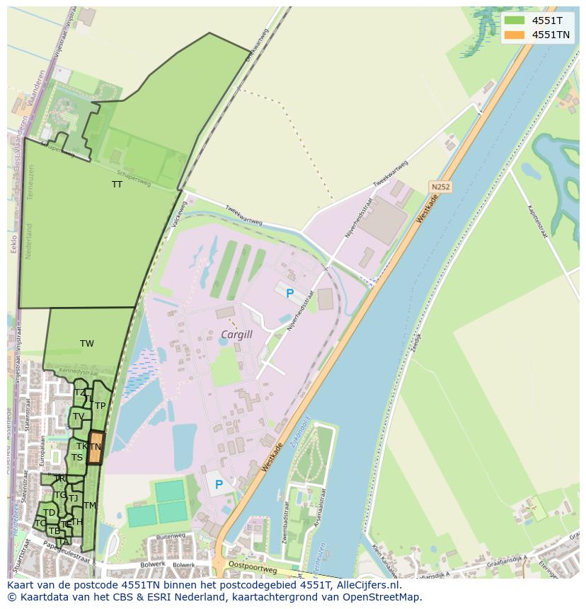 Afbeelding van het postcodegebied 4551 TN op de kaart.