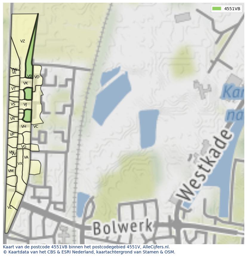 Afbeelding van het postcodegebied 4551 VB op de kaart.