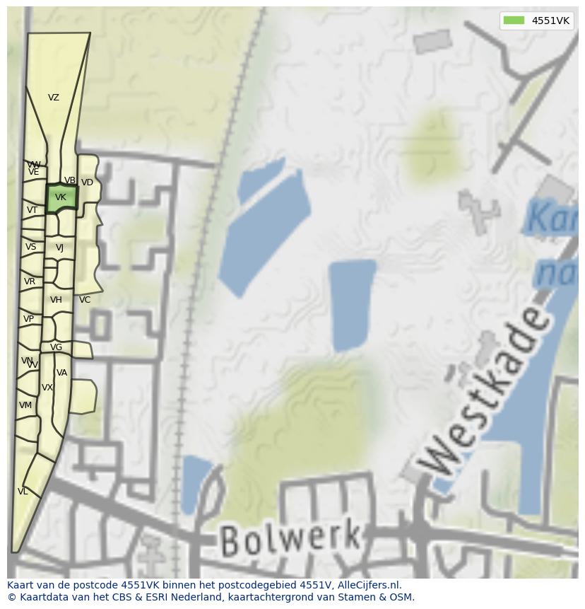 Afbeelding van het postcodegebied 4551 VK op de kaart.