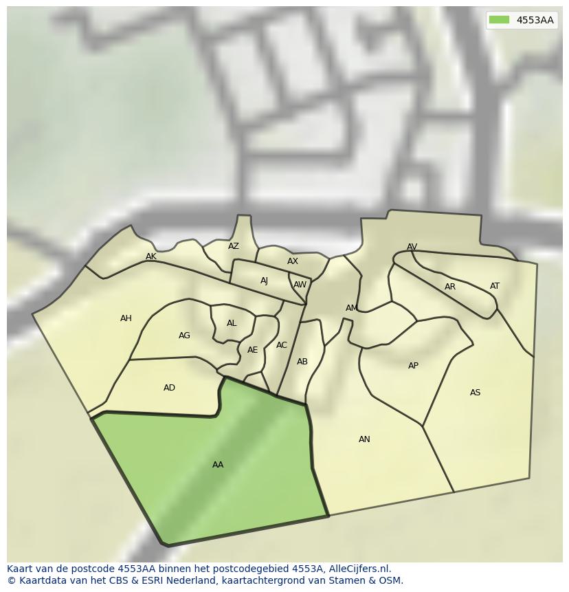 Afbeelding van het postcodegebied 4553 AA op de kaart.