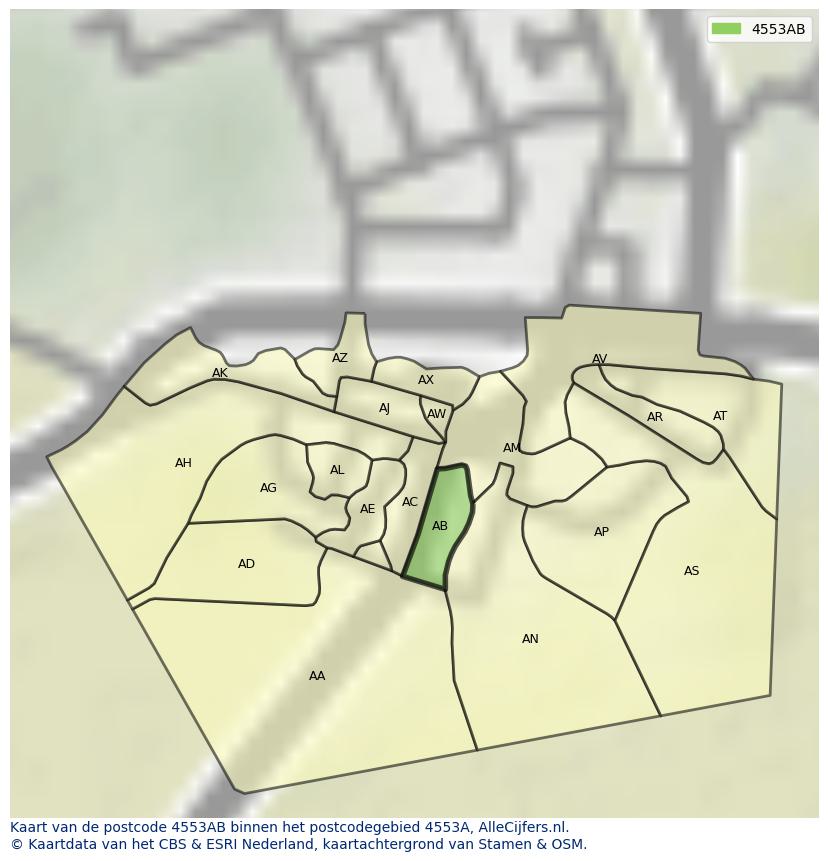 Afbeelding van het postcodegebied 4553 AB op de kaart.