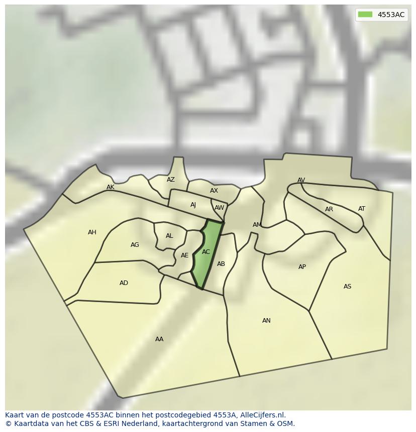 Afbeelding van het postcodegebied 4553 AC op de kaart.