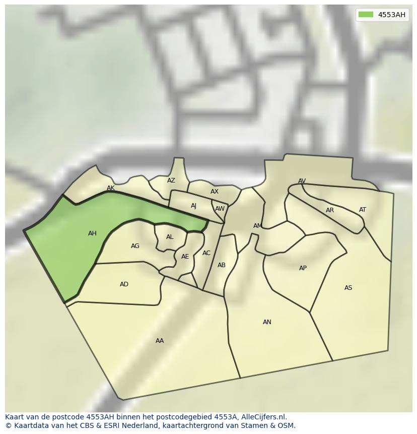 Afbeelding van het postcodegebied 4553 AH op de kaart.