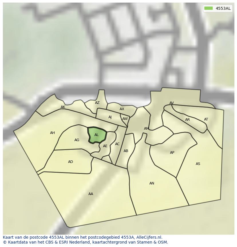 Afbeelding van het postcodegebied 4553 AL op de kaart.