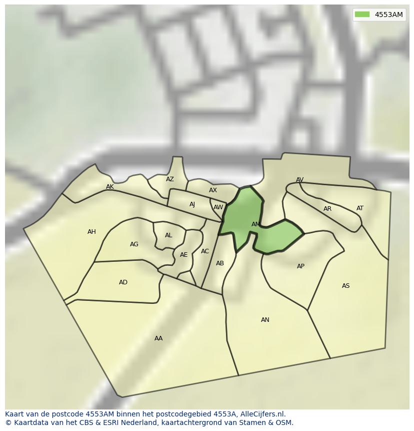 Afbeelding van het postcodegebied 4553 AM op de kaart.