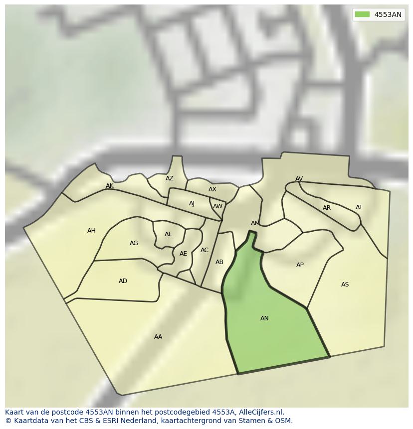 Afbeelding van het postcodegebied 4553 AN op de kaart.