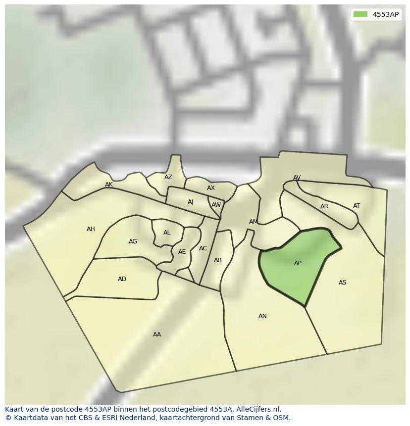 Afbeelding van het postcodegebied 4553 AP op de kaart.