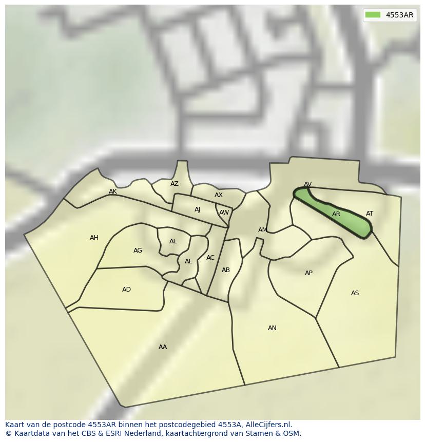 Afbeelding van het postcodegebied 4553 AR op de kaart.