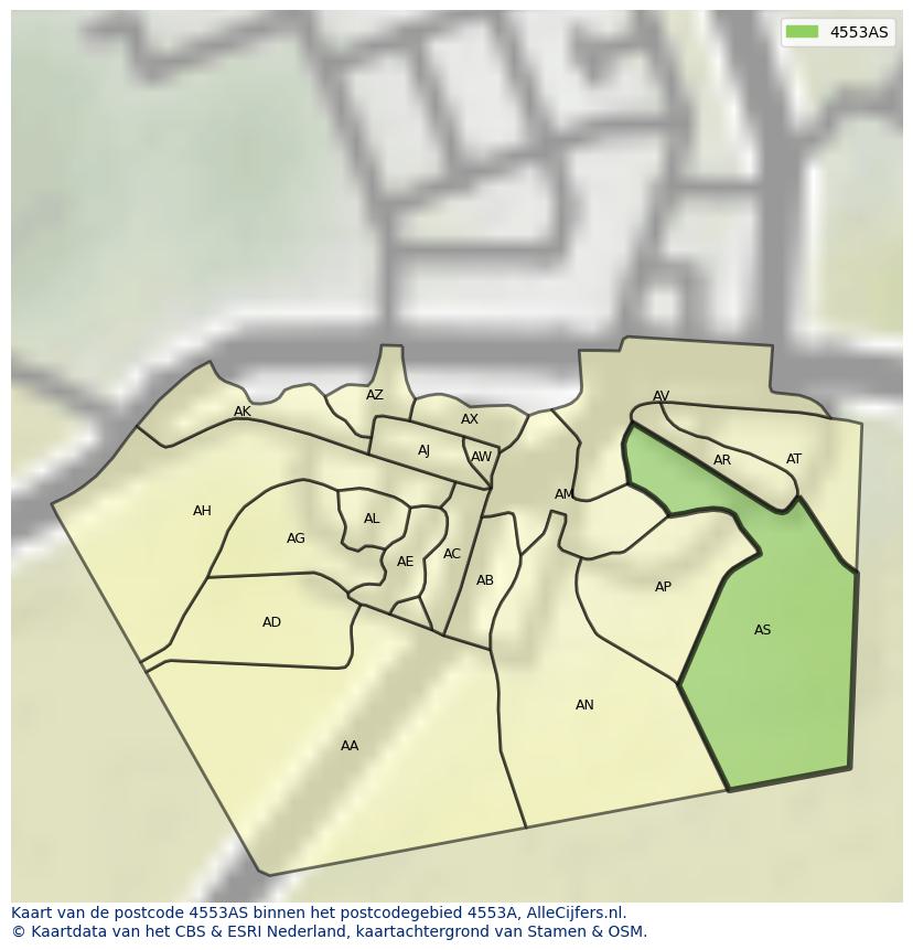 Afbeelding van het postcodegebied 4553 AS op de kaart.
