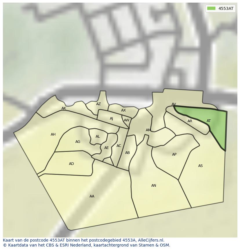 Afbeelding van het postcodegebied 4553 AT op de kaart.