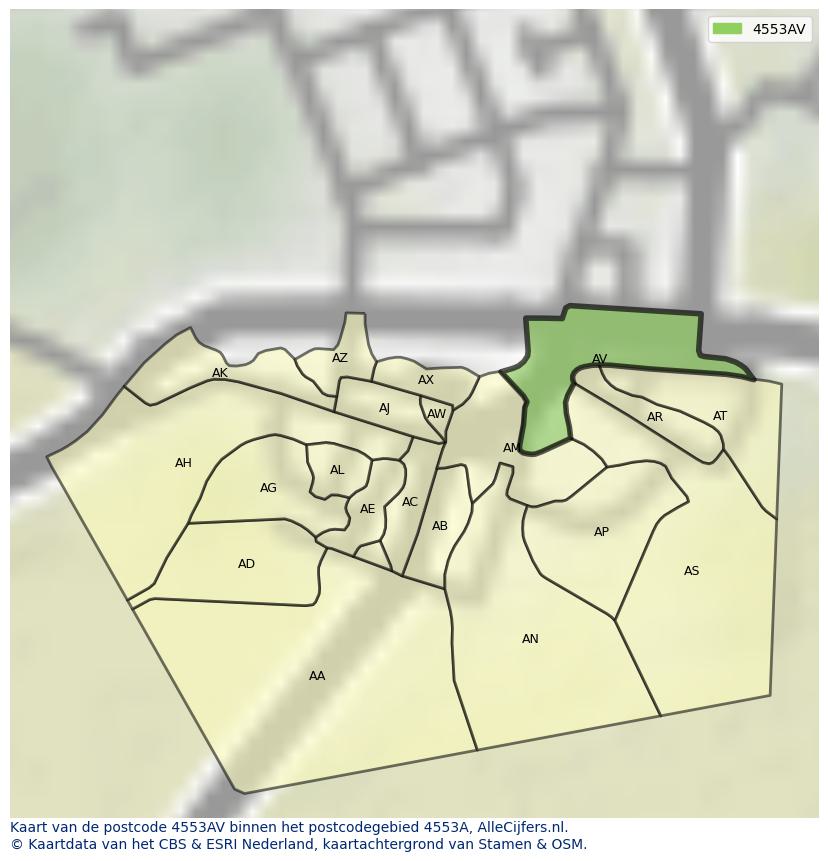 Afbeelding van het postcodegebied 4553 AV op de kaart.