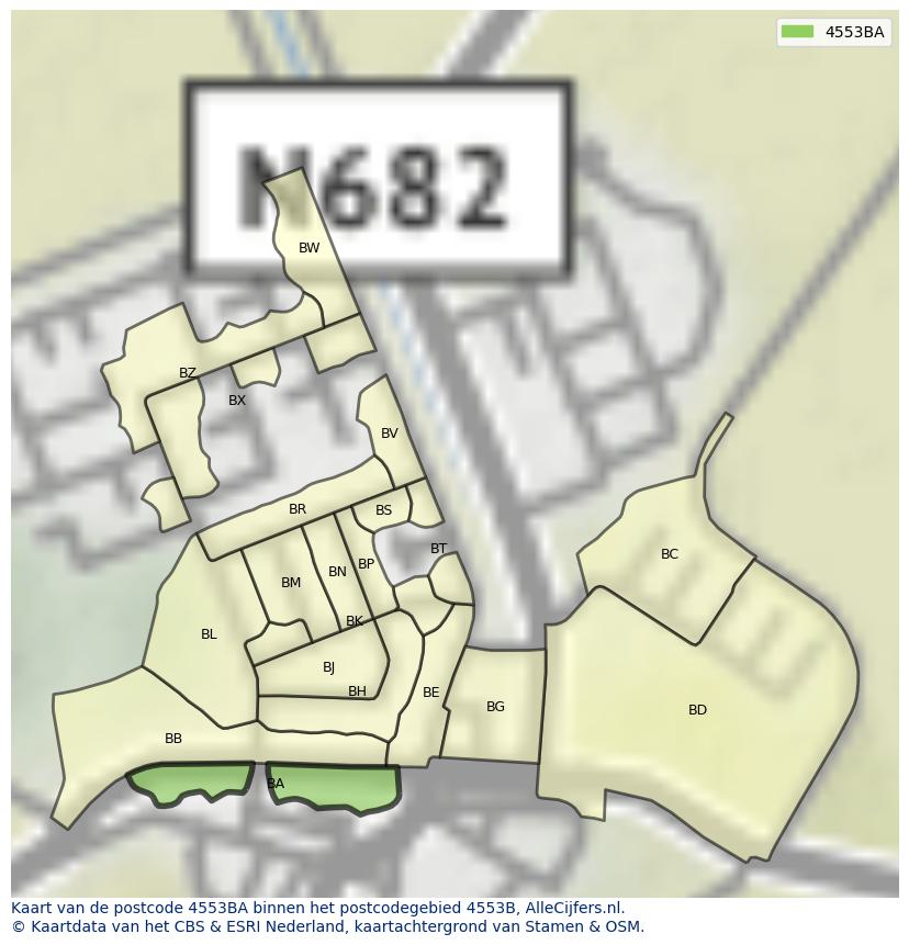Afbeelding van het postcodegebied 4553 BA op de kaart.