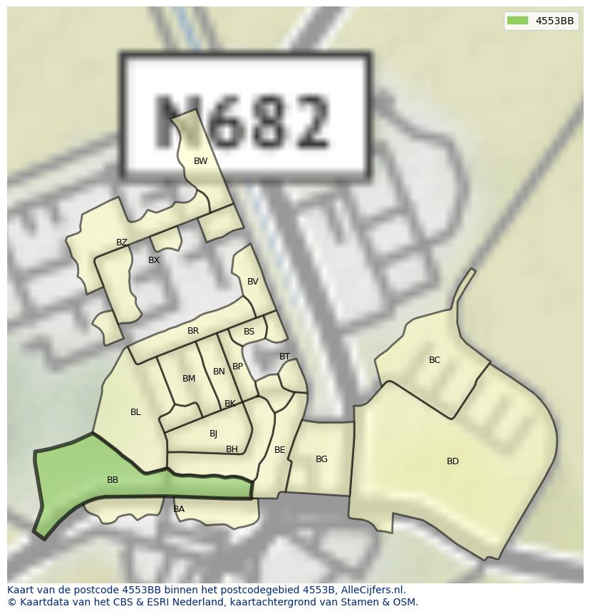 Afbeelding van het postcodegebied 4553 BB op de kaart.