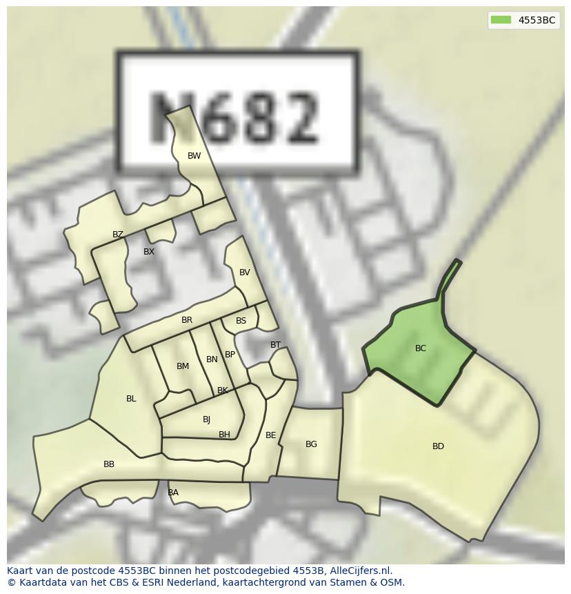 Afbeelding van het postcodegebied 4553 BC op de kaart.