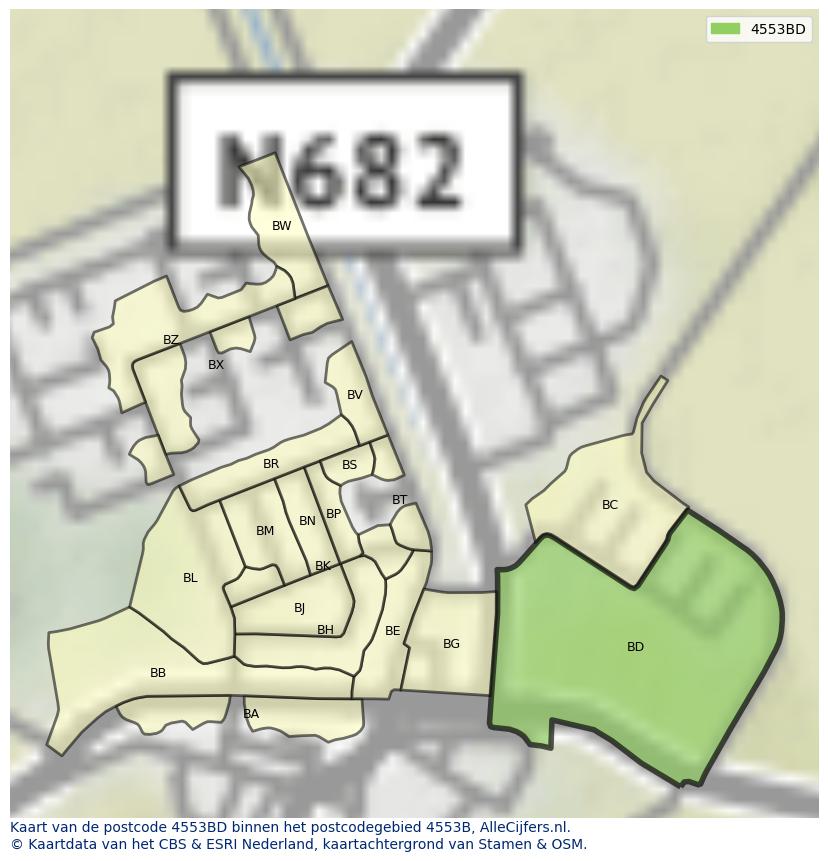 Afbeelding van het postcodegebied 4553 BD op de kaart.